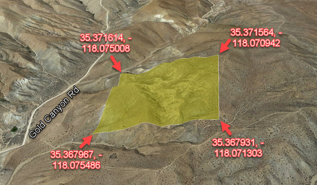 ImageOfProperty_Map1_Coordinates_15317005 40 acres, Red Rock Canyon State Park area