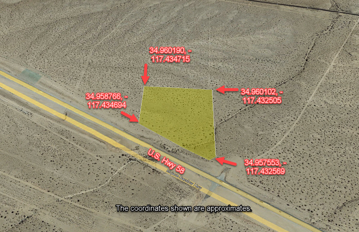 ImageOfProperty_Map1_Coordinates_049205162_049205163_ 049205165 11.4 Acres East Kramer Junction, CA North of Highway 58
